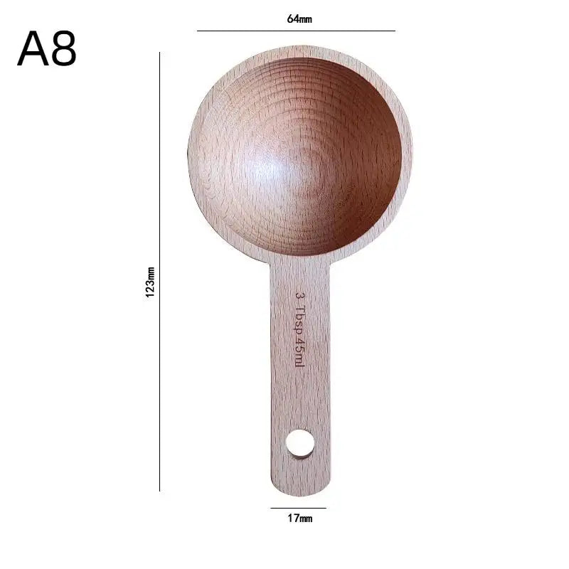 Wooden Measuring Spoon Portable Beech Walnut 7.5-45ML Non-Slip Kitchen Tool for Household Baking Cooking Flour Sugar Measuring Oasis Select A8
