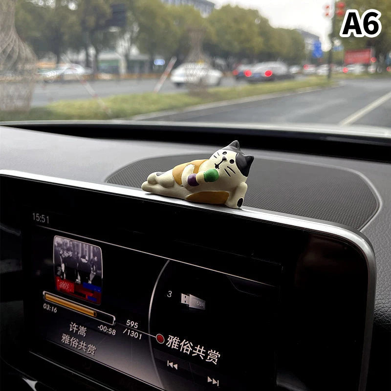 Cute Car Interior Decoration Ornaments Mini Cat Action Figure Auto Dashboard Rearview Mirror Decoration Car Accessories Oasis Select A6