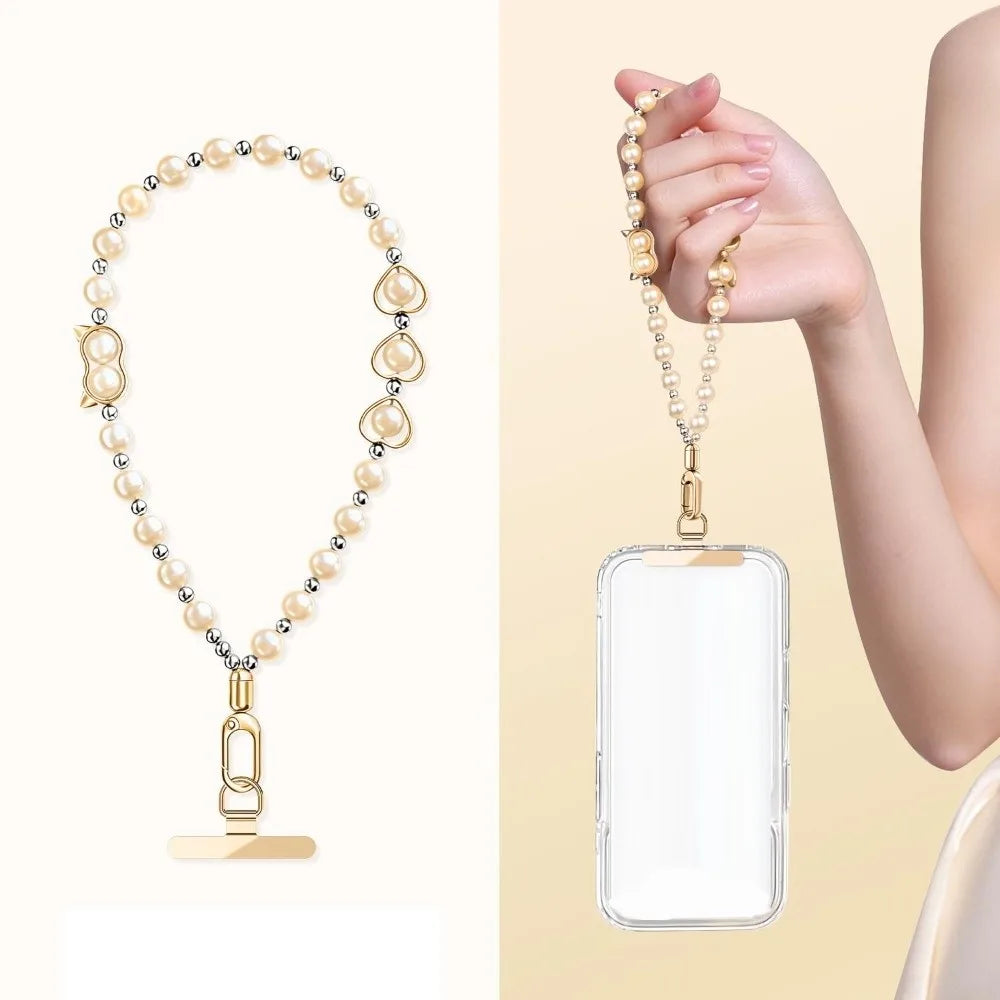 Mobile Phone Chain Hanging Rope Chain High-end Bead Wrist Style Pearl Chain Rope Short Style with Gasket Anti Loss Hanging Rope Oasis Select