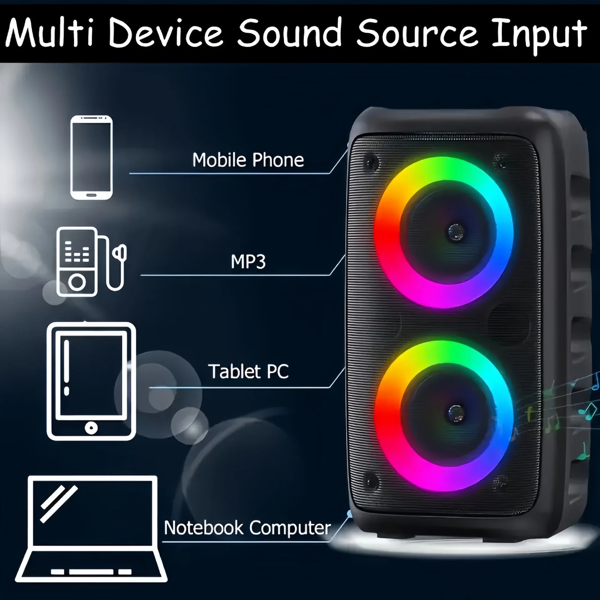 Portable Karaoke Bluetooth Speaker with Mic, FM Radio & LED Light