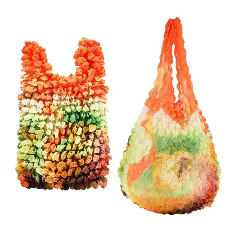 Flower Expansion Fold Pleated Flexible Stretch Mini Shopping Bag Large Capacity Bubble Elastic Portable Handbag Storage Bag Oasis Select A12