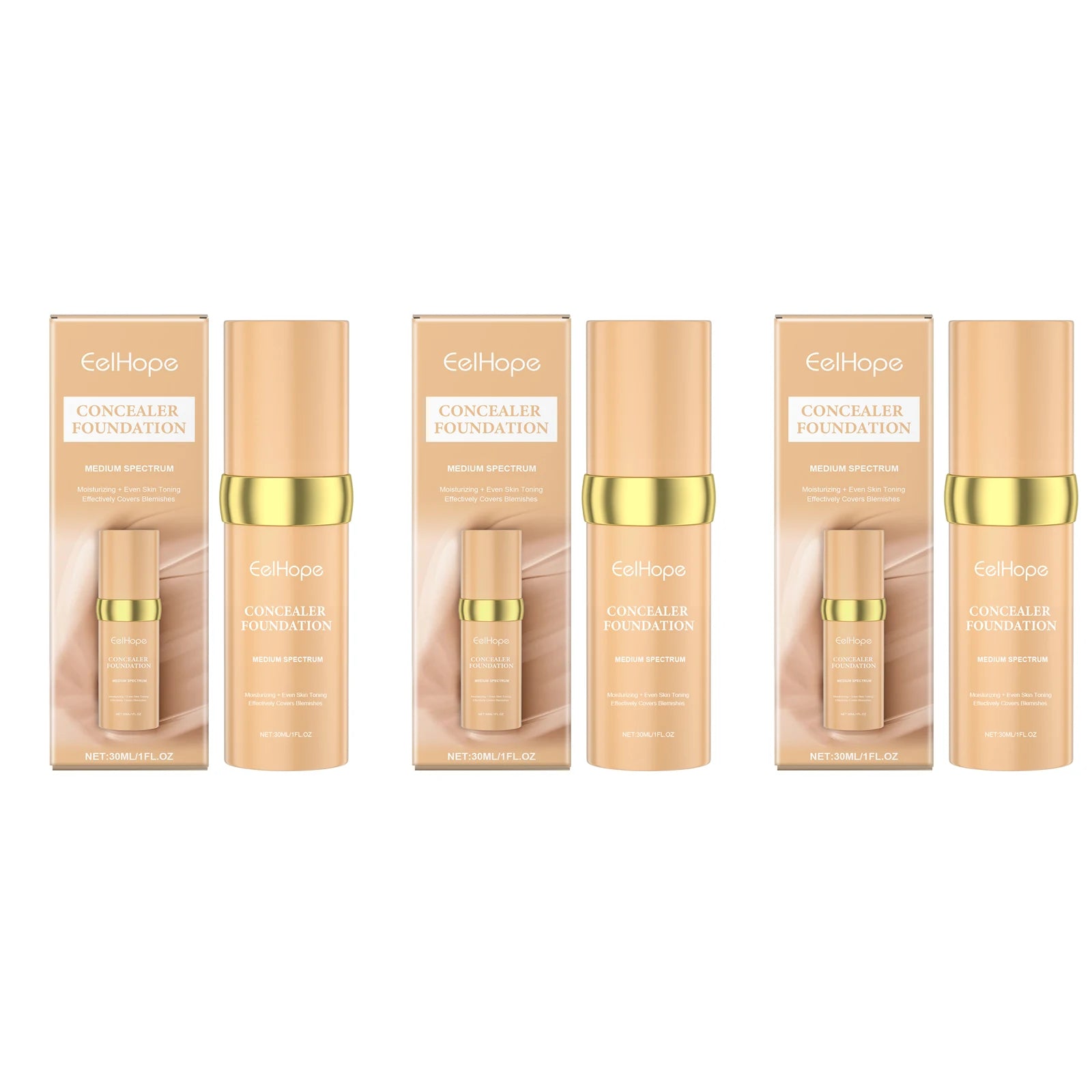 Color Changing Foundation Moisturizing Hides Wrinkles Lines Deep Hydrating Color Longwearing Waterproof Makeup Base Concealer Oasis Select 3pcs X 30ml