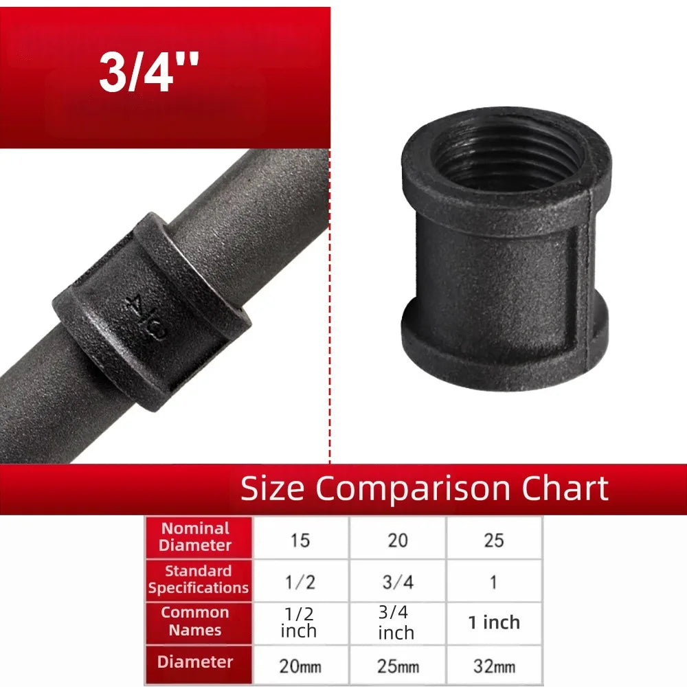 New Black Pipe Fittings Malleable Iron Elbow Plumbing Pipe Joint 1/2'' 3/4'' 1'' Threaded Pipe Connection Oasis Select 3-4-- 16mm