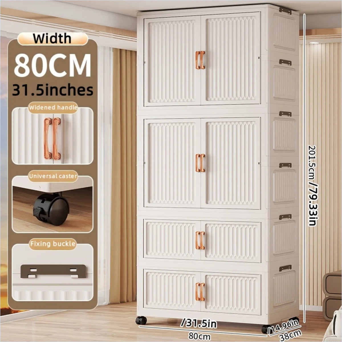 80cm Foldable Double-Door Wardrobe-No Assembly Portable Closet, Large Capacity Storage for Bedroom/Living Room (Clothes/Quilts) Oasis Select 2Large 2Small White