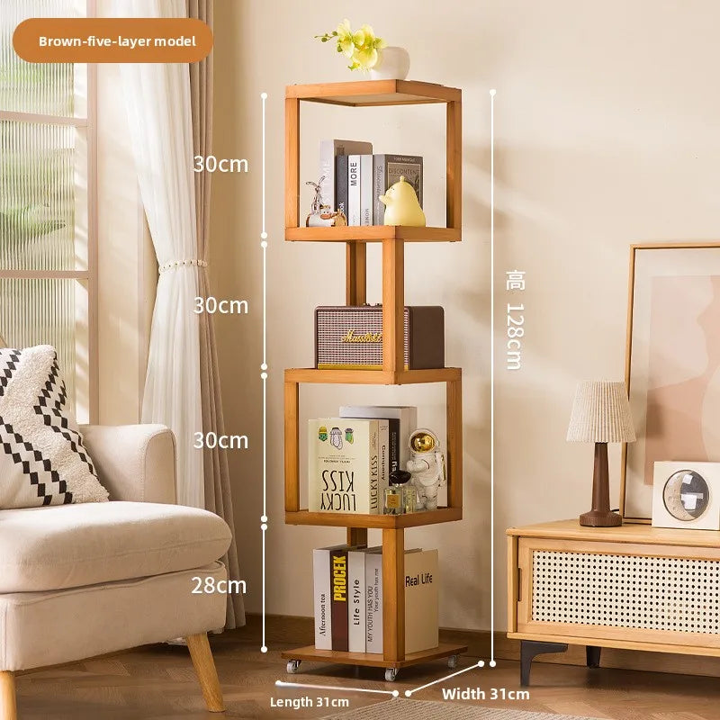 Bookshelf next to the desk Floor-to-ceiling student book storage bookshelf Multi-layer desk Movable wheeled coffee table Oasis Select Brown five layers
