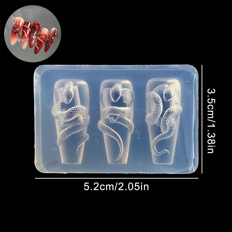1 3D Nail Silicone Carving Mold Snake DIY Decoration Art Beauty Charm