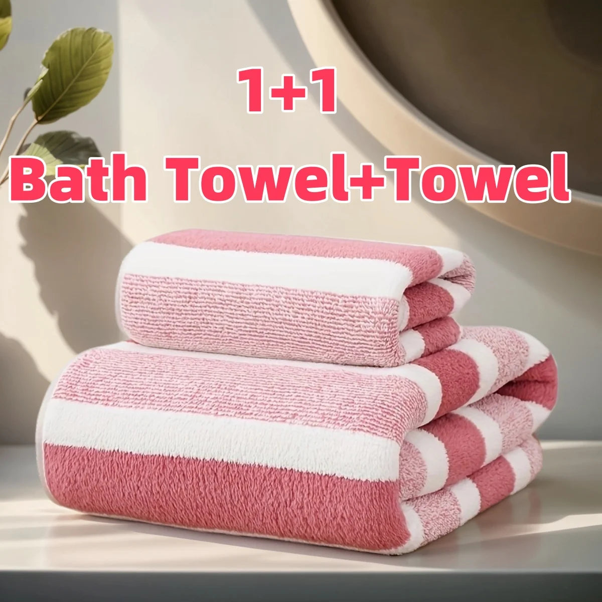 2pcs Quick-Drying Striped Towel Set For Soft And Absorbent Bathroom Experience Bath Towel Or Hand Towel Oasis Select Pink 2pcs