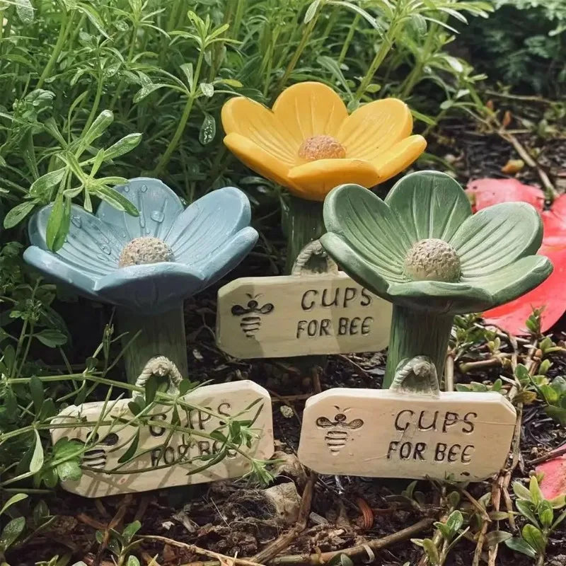 Flower-Shaped Ceramic Bee Watering Station Garden Outdoor Butterfly Feeder Insect Watering Bee Ladder Outdoor Yard Decoration Oasis Select