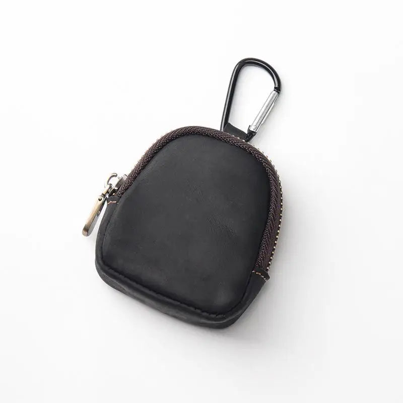 PU Leather Mini Coin Purse with Zipper & Carabiner Keychain
