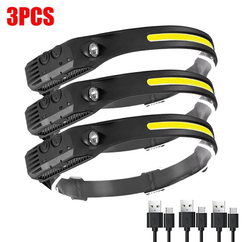 COB LED Rechargeable Headlamp – Motion Sensor & 6 Modes
