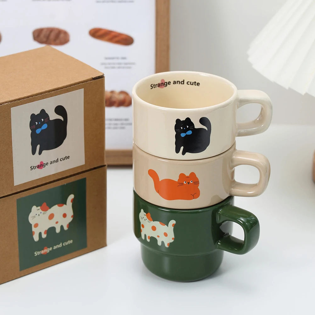 Japanese Stackable Cute Cat Ceramic Coffee Mug | Cartoon Cup