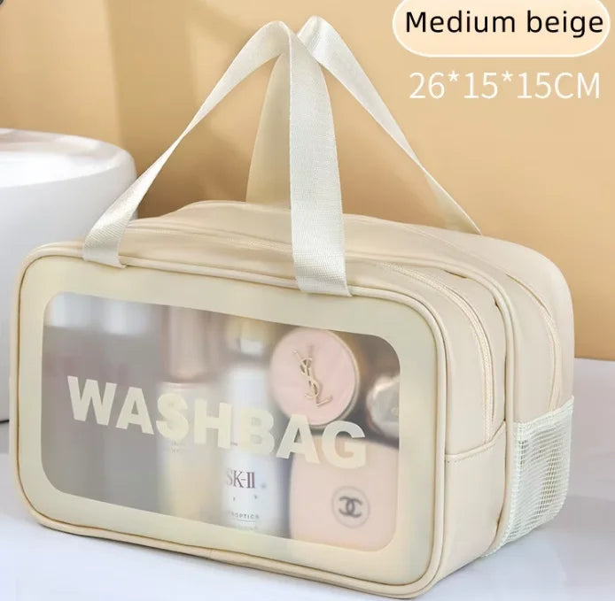Dry-wet Separation Double Transparent PU Makeup Bag Portable Washing Bag Cosmetic Storage Bag Travel Fitness Swimming Essentials Oasis Select Medium beige