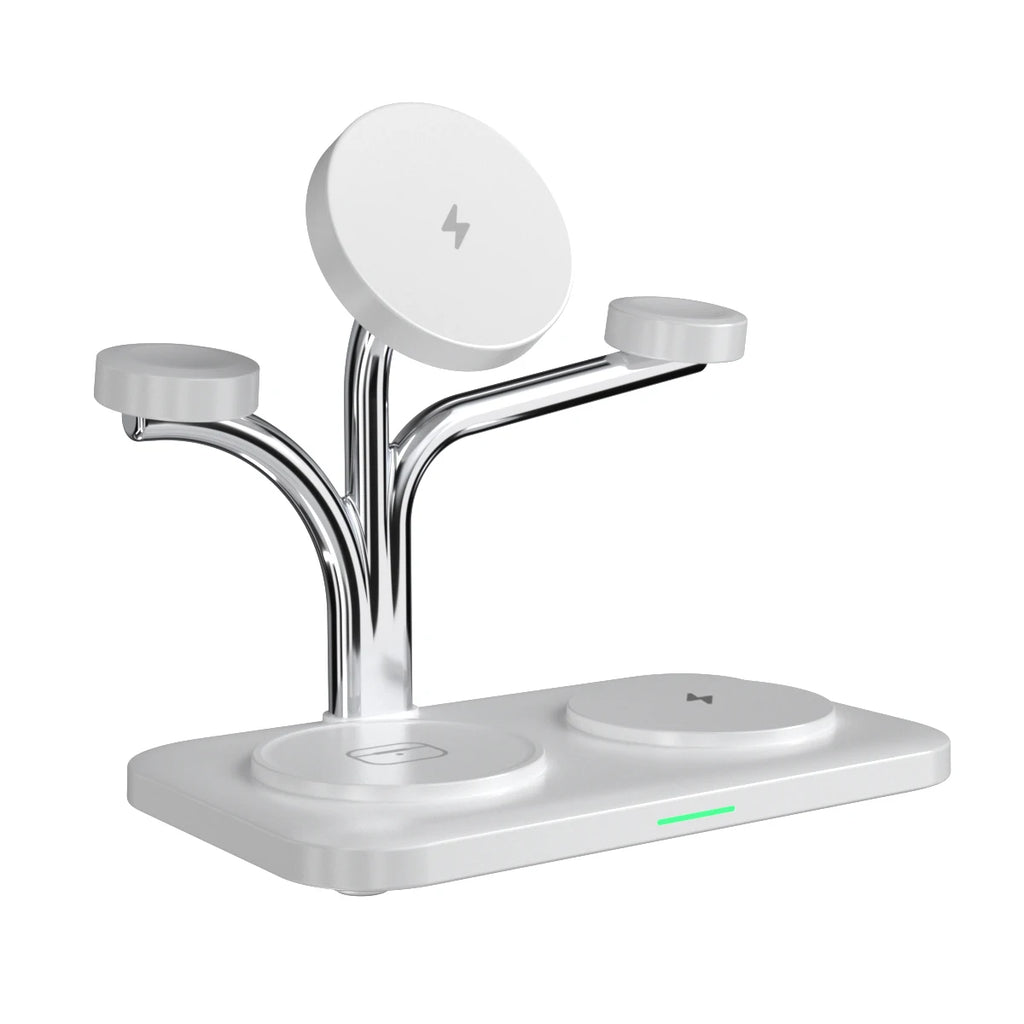 5 IN 1 15W Dual Phone Watch Magnetic Wireless Charger Fast Charging For iPhone 17~12 Samsung Apple/Galaxy Watch Aipods Pro/Buds Oasis Select WHITE
