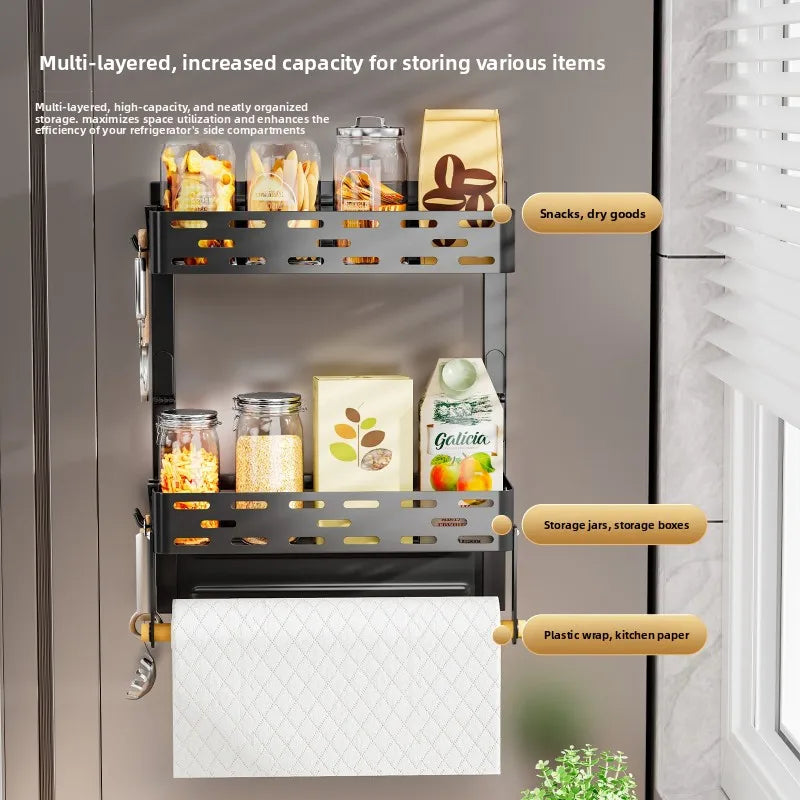 Magnetic refrigerator shelf Wall hanging No punching Refrigerator side hanger Folding kitchen roll paper rack Magnetic fragrance Oasis Select