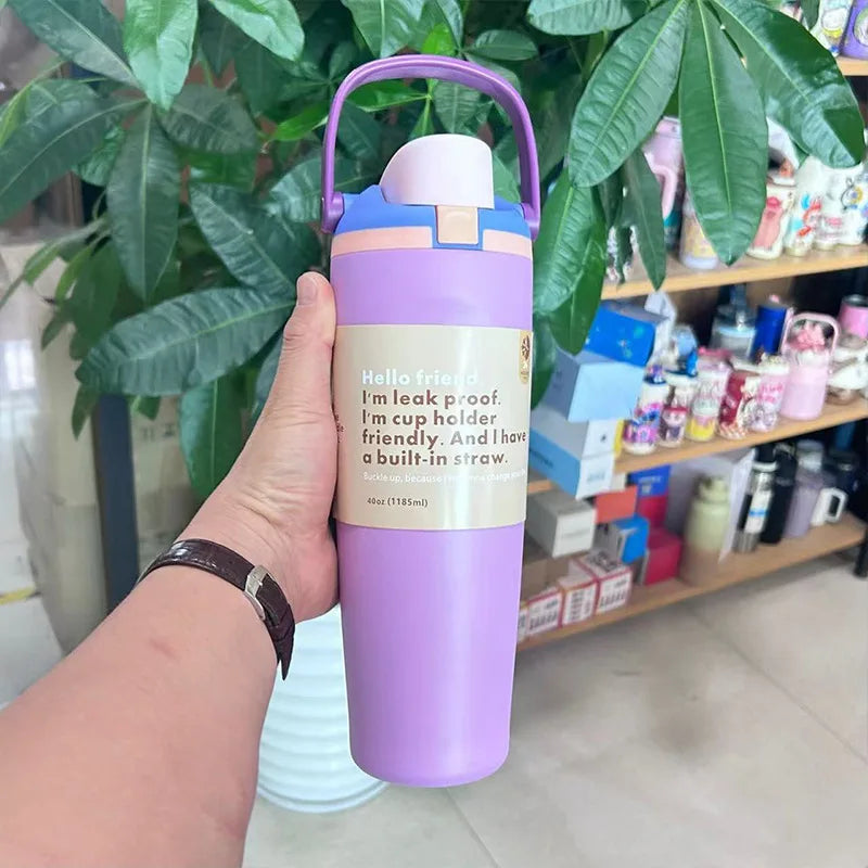24oz Insulated Tumbler with Handle, Double Wall Stainless Steel Water Bottle, Leak Proof Dual Spout with Built-in Straw Oasis Select Purple