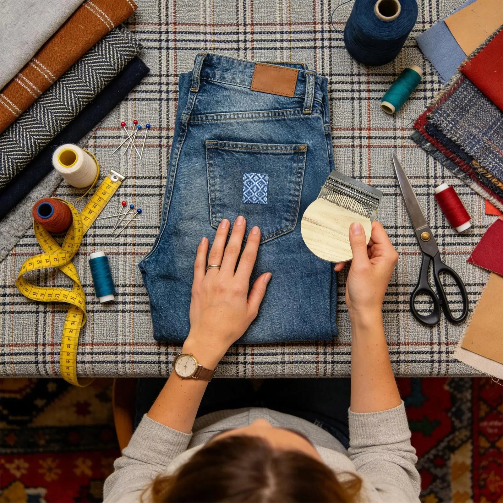 Knit Patch Loom Kit – Wood Weaving Frame & Darning Machine