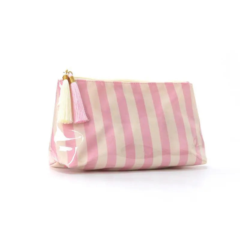 Waterproof Striped PVC Cosmetic Bag with Tassel Zipper