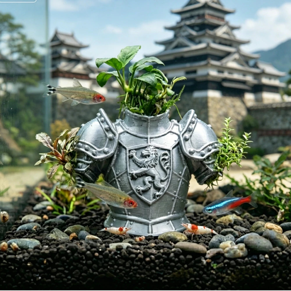 Medieval Knight Armor Aquarium Statuette Decor Retro Fish Hideout Planter for Aquatic Plants Shrimp Fish Tank Ornament Plant Pot Oasis Select