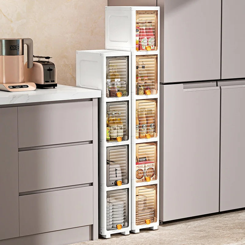 19cm Slim Storage Cabinet Flip-Top Organizer with Multi-Layer Shelves Large Capacity for Kitchen Living Room Bathroom Oasis Select