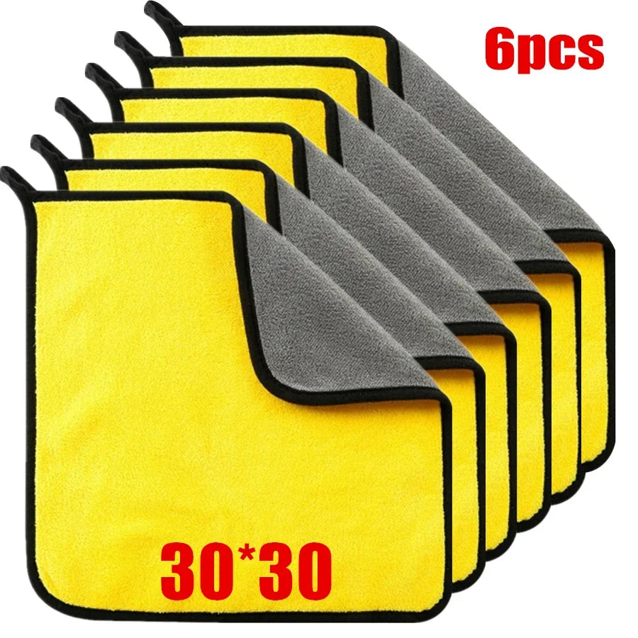 1/2/6pcs Microfiber Cleaning Towel Thicken Soft Drying Cloth Car Body Washing Towels Double Layer Clean Rags Car Accessories Oasis Select 30x30 6pc