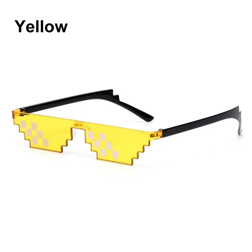 1-6PCS NEW Design Funny Mosaic Sunglasses Thug Life Sun Glasses Pixel Black Retro Gamer Robot Sunglasses Birthday Party Cosplay Oasis Select Yellow