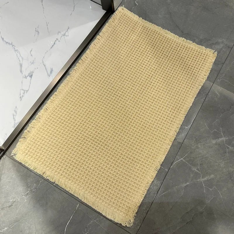 Linen Woven Doormat and Bath Mat with Waffle Design Quick Drying Super Absorbent with Jute Backing for Nordic Home Style Oasis Select beige 43 61CM