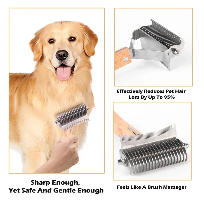 3-in-1 Deshedding Dog Rake BrushComfortable Handle Dematting Comb Removes Hair Tangle Rounded-end Blade Oasis Select