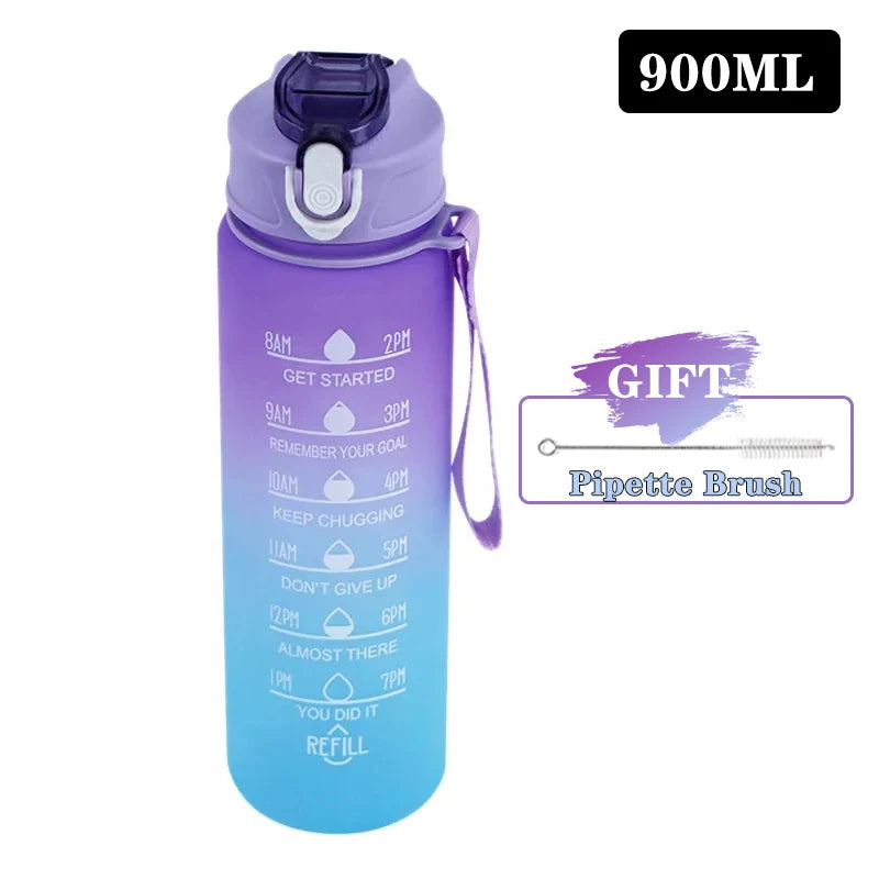 900/1000ml Sports Bottle with Time Scale Outdoor Gradient Color Sports Bottle Portable Fitness Motivational Straw Mug BPA Free Oasis Select Purple 900-1000ml