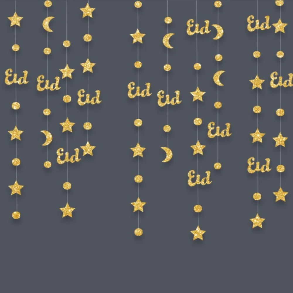 Eid Mubarak Glitter Banner – Gold Silver Ramadan Kareem Decor