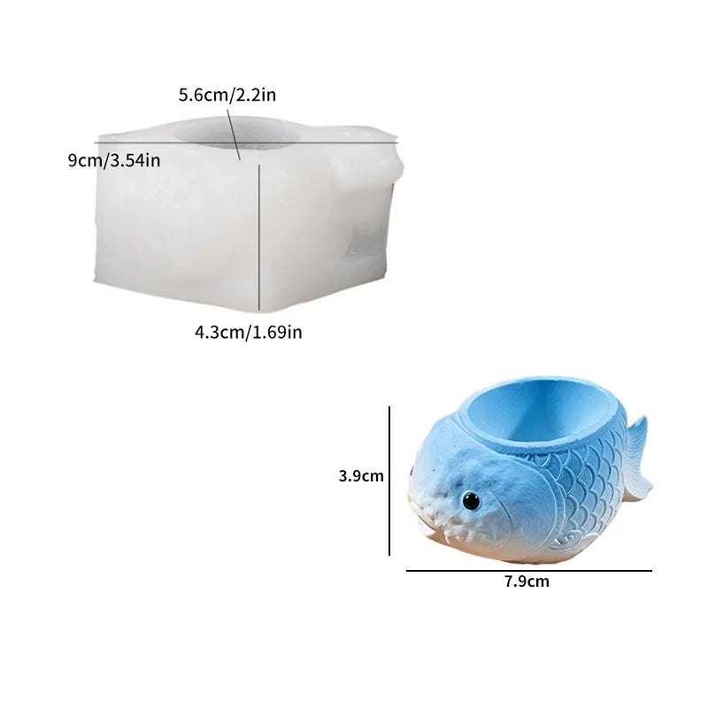 Cute goldfish flowerpot succulent plant flowerpot resin silicone mold carp storage box candle cup gypsum mold Oasis Select A