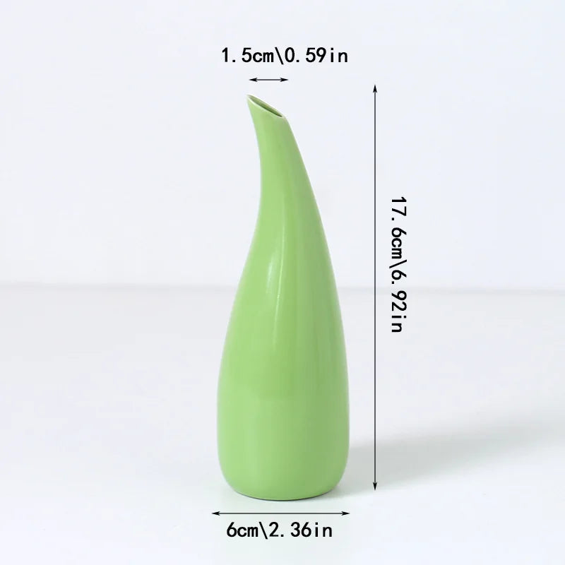 Ins-style Ceramic Long-neck Crescent-shaped Vase Small Ornament, Nordic-style Creative Simple Home Decoration Piece Oasis Select bottle green