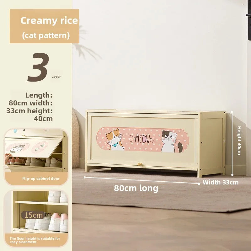 Household indoor large-capacity floor-to-ceiling multi-layer shoe rack entrance integrated dust-proof cartoon locker Oasis Select Three layers80
