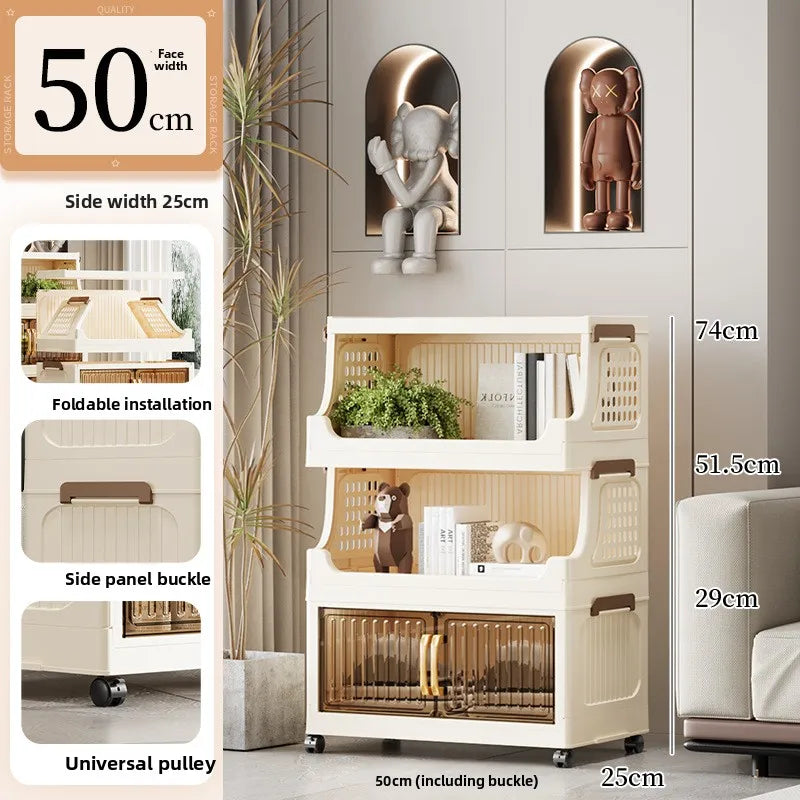 40-50-60 transparent household living room multi-layer mobile snack locker storage folding rack locker Oasis Select 50CM 2 plus 1