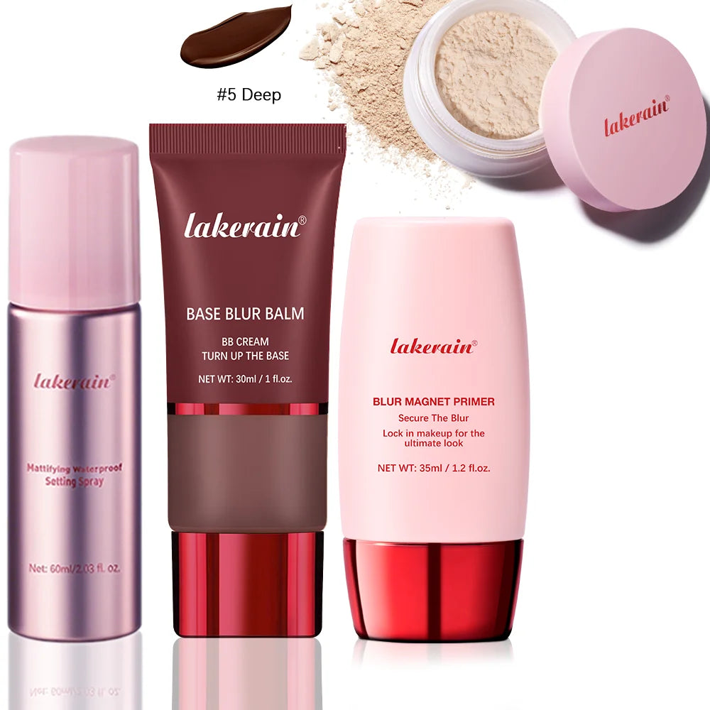 Ultimate Setting Powder Travel Size Set Blur Magnet Primer Setting Spray Base Blur Balm Waterproof Long-lasting Makeup Set Oasis Select 5 Nude