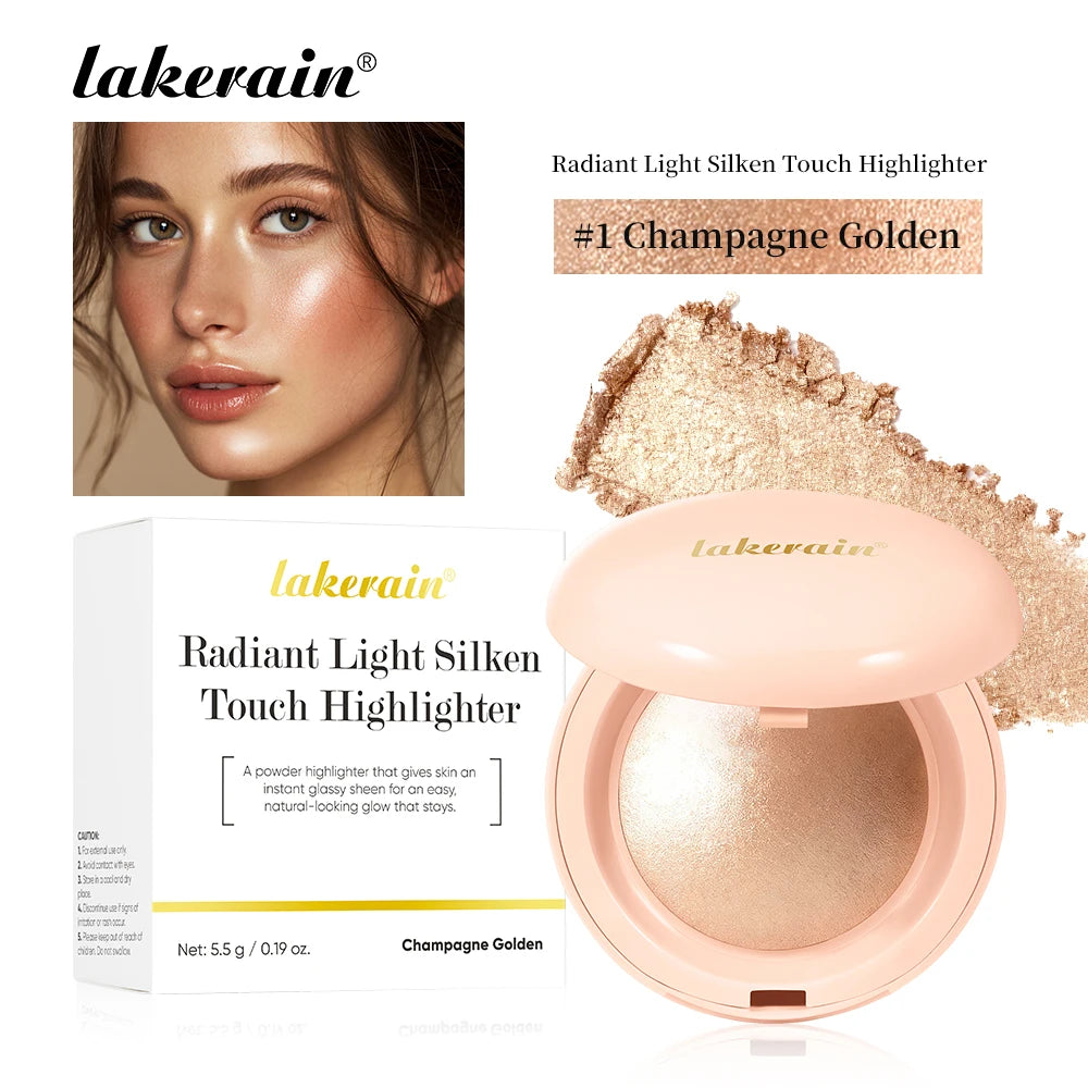Face Highlighter Powder Instant Silky Skin Glow Long Lasting Waterproof Baked Shimmer Illuminator Makeup Contouring Glitter Oasis Select 1Champagne Golden