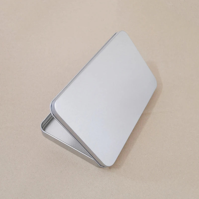 Household Iron Storage Box Tin Box Container Empty Hinged Lid Empty Storage Box Candy Card Jewelry Organizer Oasis Select Silver