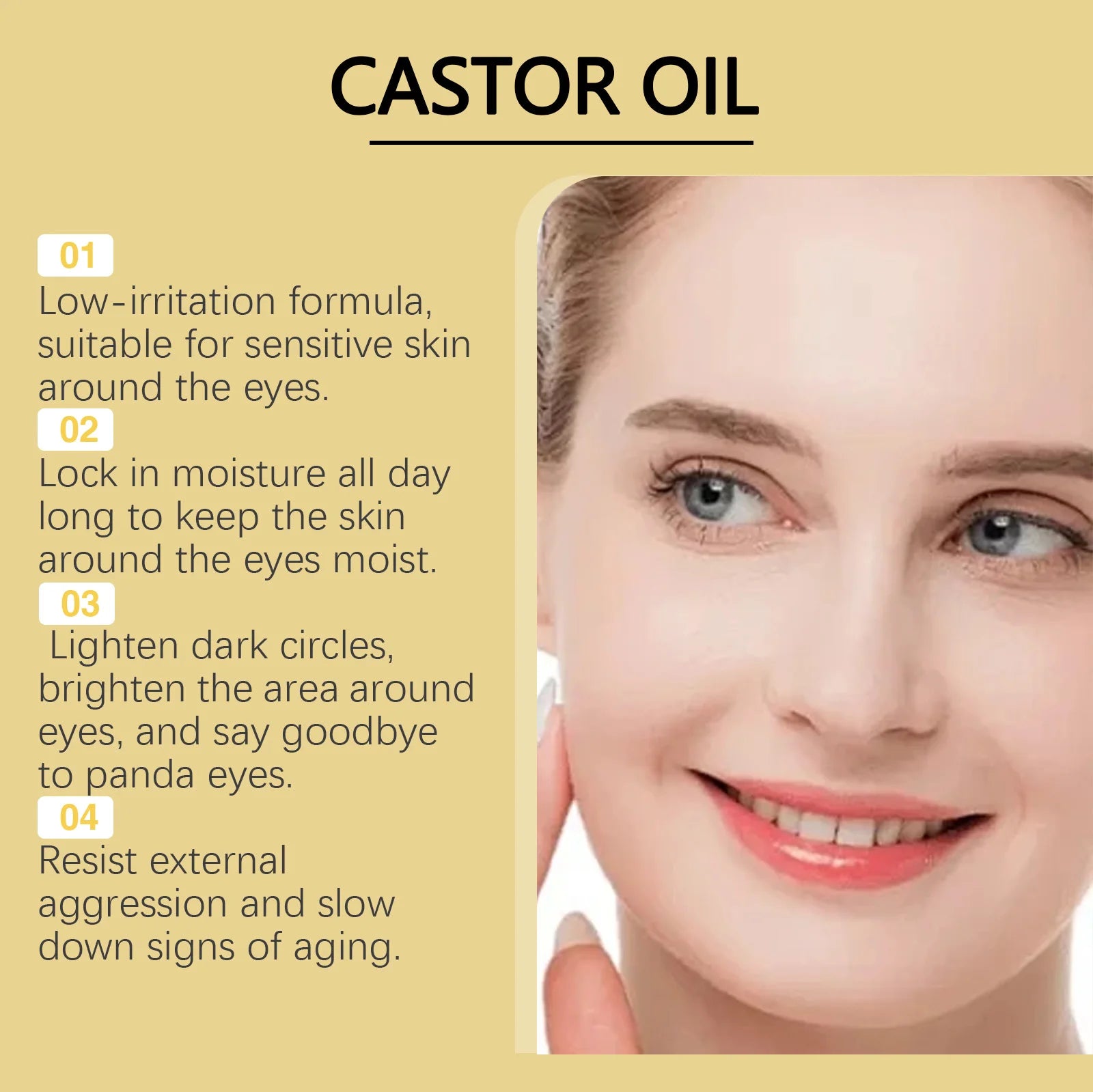 Castor Oil Eye Serum Anti-Wrinkle Remove Dark Circles Eye Bags Anti-Puffiness Lift Firm Ball Massage Moisturize Nourish Eye Care Oasis Select