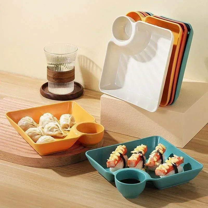 4pcs Easter Themed Chips & Dip Plates, Plastic Dumpling Serving Platter with Dipping Cup, Divided Snack Dishes for Appetizer Oasis Select