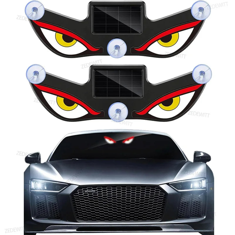 Solar Powered Neon LED Car Ambient Lamp Durable Wireless Cool Devil Eye Suction Cup USB Rechargeable Breathing Decoration Light Oasis Select Y1 2PCS