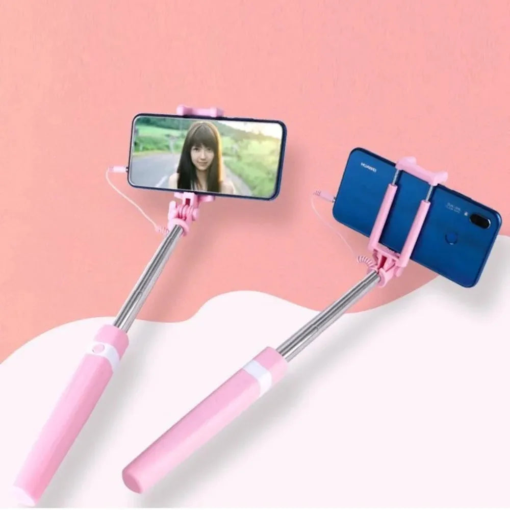 New Mini Wire Controlled Selfie Stick Pink/Blue/Black Suitable for Android 3.5mm Plug Selfie Stick Shrinkage 18cm Stretch 72cm Oasis Select