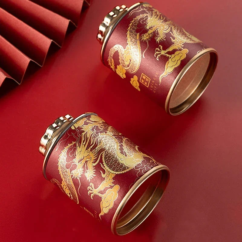 Portable Sealed Cans Dragon Print Mini Tea Canister Home Packaging Box Travel Tea Paper Storage Canisters Empty Can Oasis Select