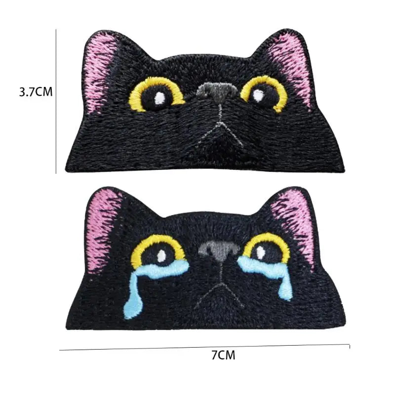 Cute Lovely Black Cat Patch – Peeping & Crying Cat Embroidered Patch Kitten Iron-on Sew For Clothing, Bags, Accessories Oasis Select