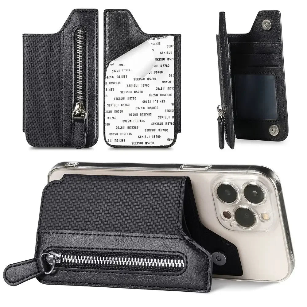 Leathe Mobile Card Bag Phone Pocket Sticker Back Cover Phone Wallet Stick Phone Pouch Phone Card Holder Wallet Case Oasis Select