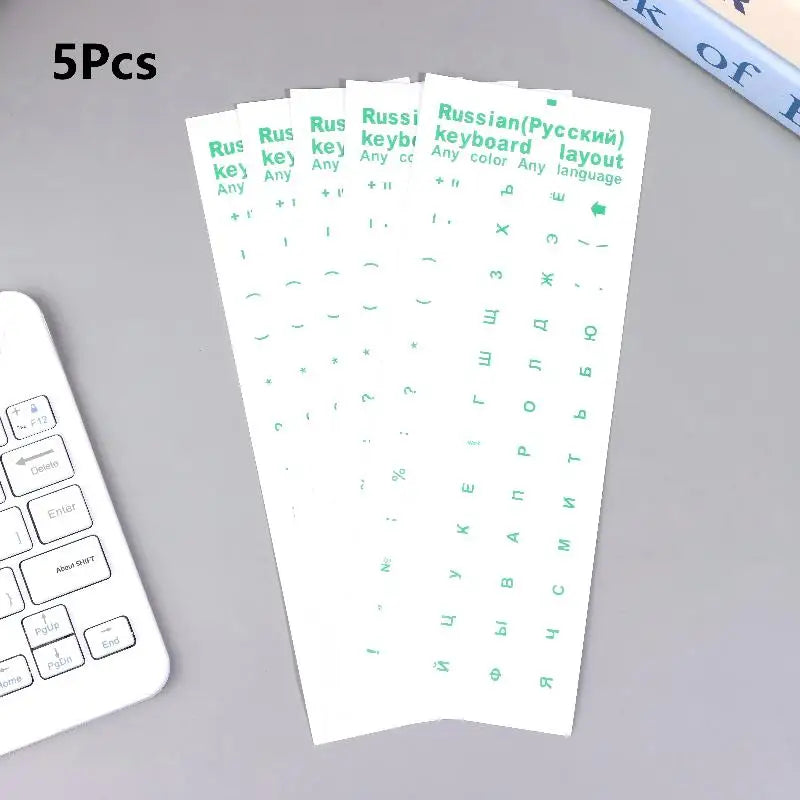 5Pcs Russian Keyboard Stickers Waterproof PVC Keyboard Decals For Laptop Desktop PC Decoration Universal Stickers Oasis Select Clear green