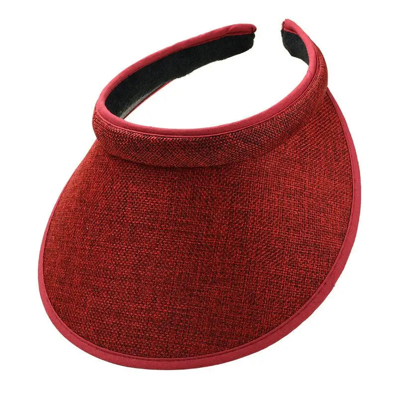 Women's Straw Sun Visor Hat UV Protection Adjustable Empty Top Casual Beach Golf Outdoor Sunshade Cap Oasis Select Red