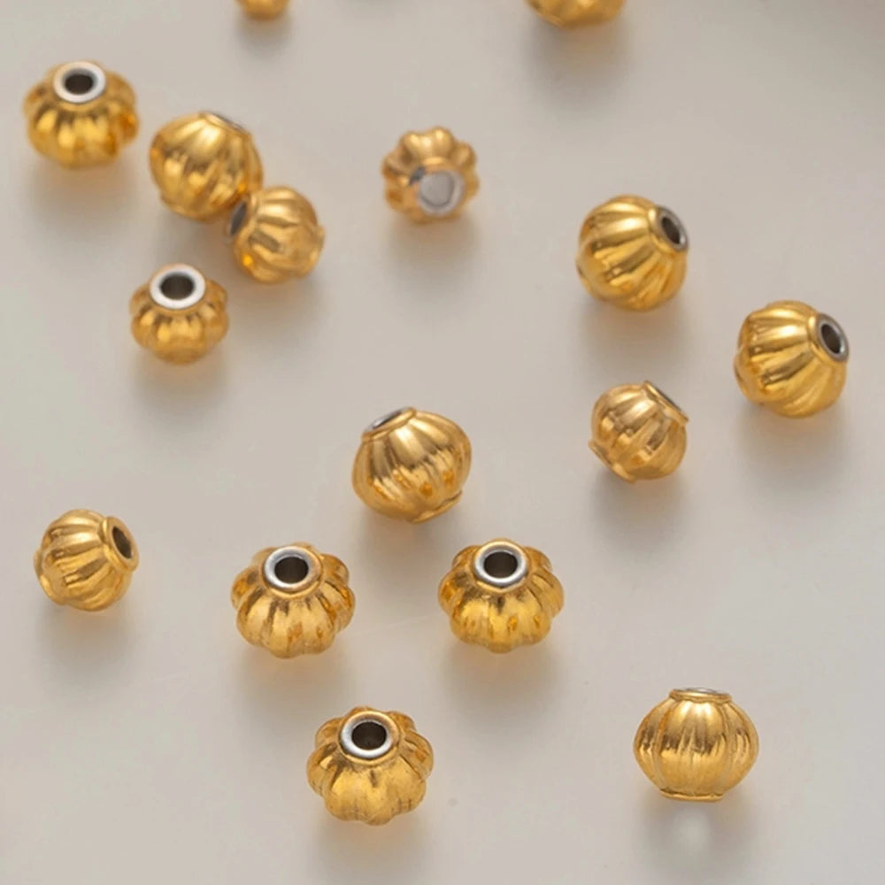 20pcs 3/4/5/6mm Stainless Steel Corrugated Pumpkin Round Beads Metal Spacer for DIY Braceket Necklace Craft Jewelry Making Oasis Select