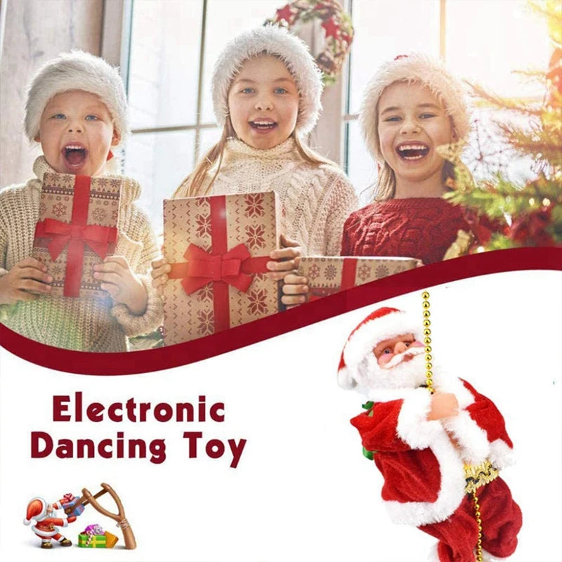 Santa Claus Climbing On Rope Decoration Electric Automatic Plush Dolls Toys For Home Wall Windows Hanging Ornament Oasis Select