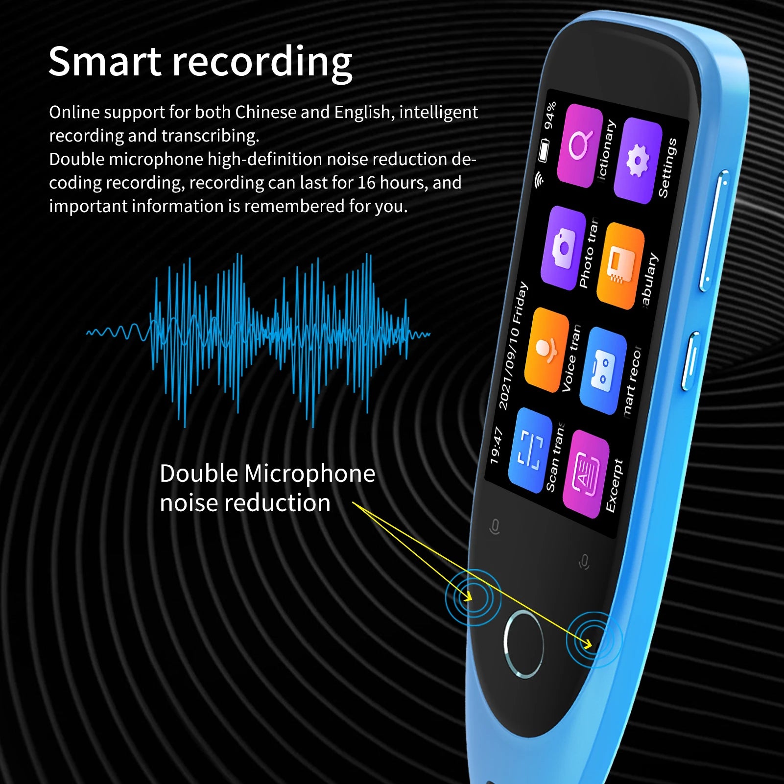 Multilingual Translation Pen Scanner 112 Languages Text Scanning Reading Device with Noise Reduction Recording Voice Translation Oasis Select