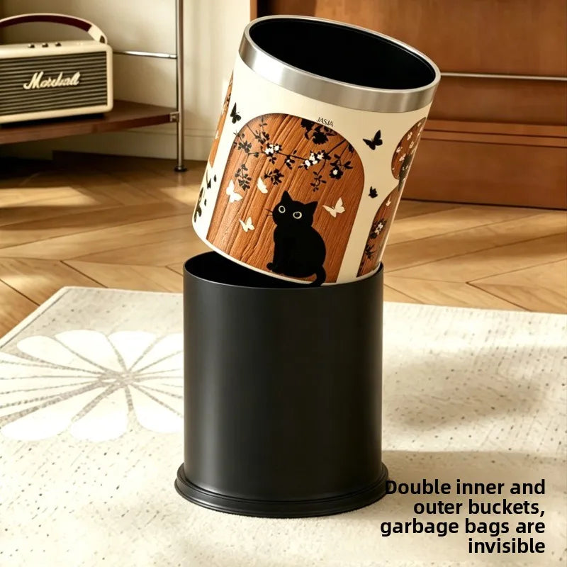 Trash Can Mid Ancient Style Open Top Double Inner Outer Bucket Retro High End Appearance Household Living Room Waste Storage Oasis Select
