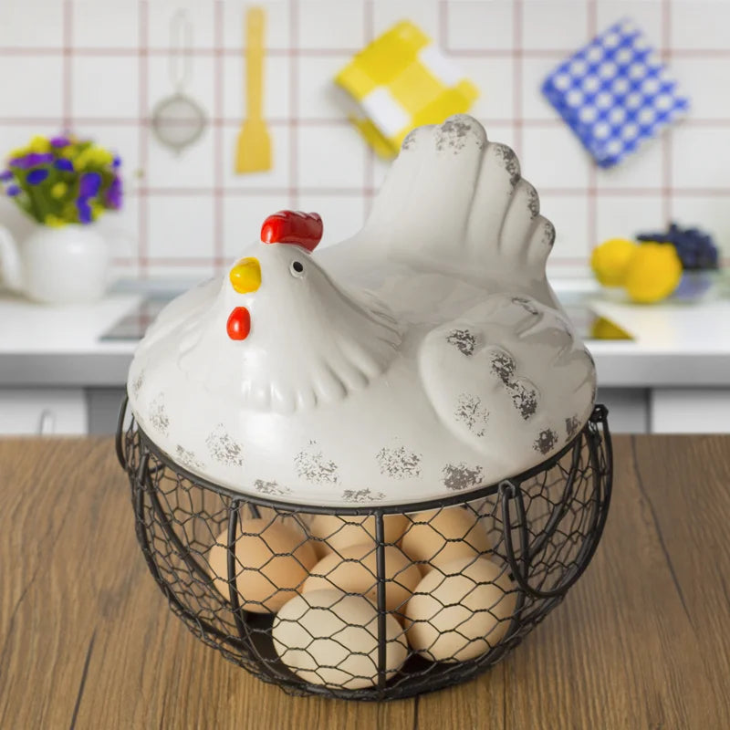 Ceramic Egg Baskets Fruit Baskets Sundries Blue Ceramic Kitchen Shelves Creative Storage Iron Woven Baskets Ironwork Storage Oasis Select